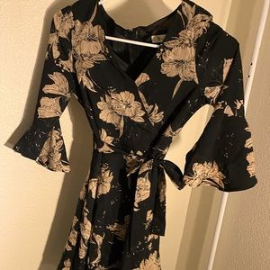 Yesstyle 3/4 Sleeve V-Neck Floral Chiffon Wrap Mini Dress Size Small/Medium